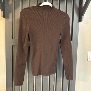 Babaton Ribbed Mock Neck Top in Chocolate Brown